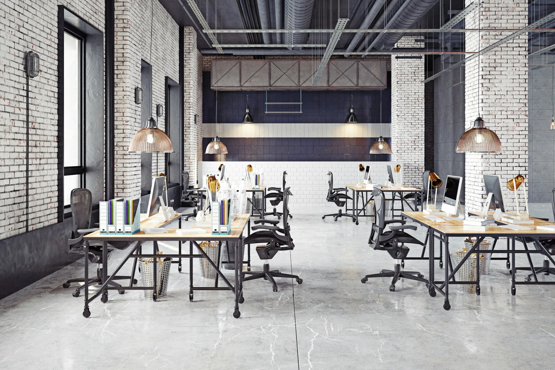 polished concrete floor in a bright Boston office