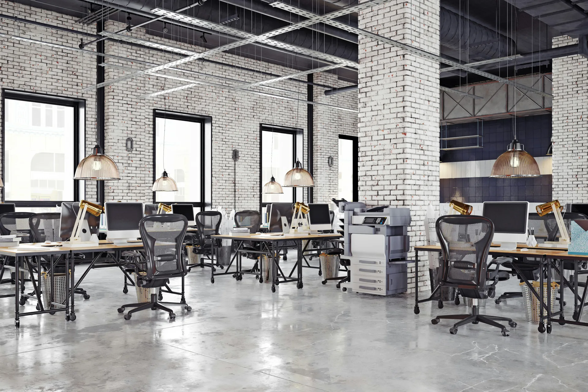 polished concrete floor in a Boston loft office space