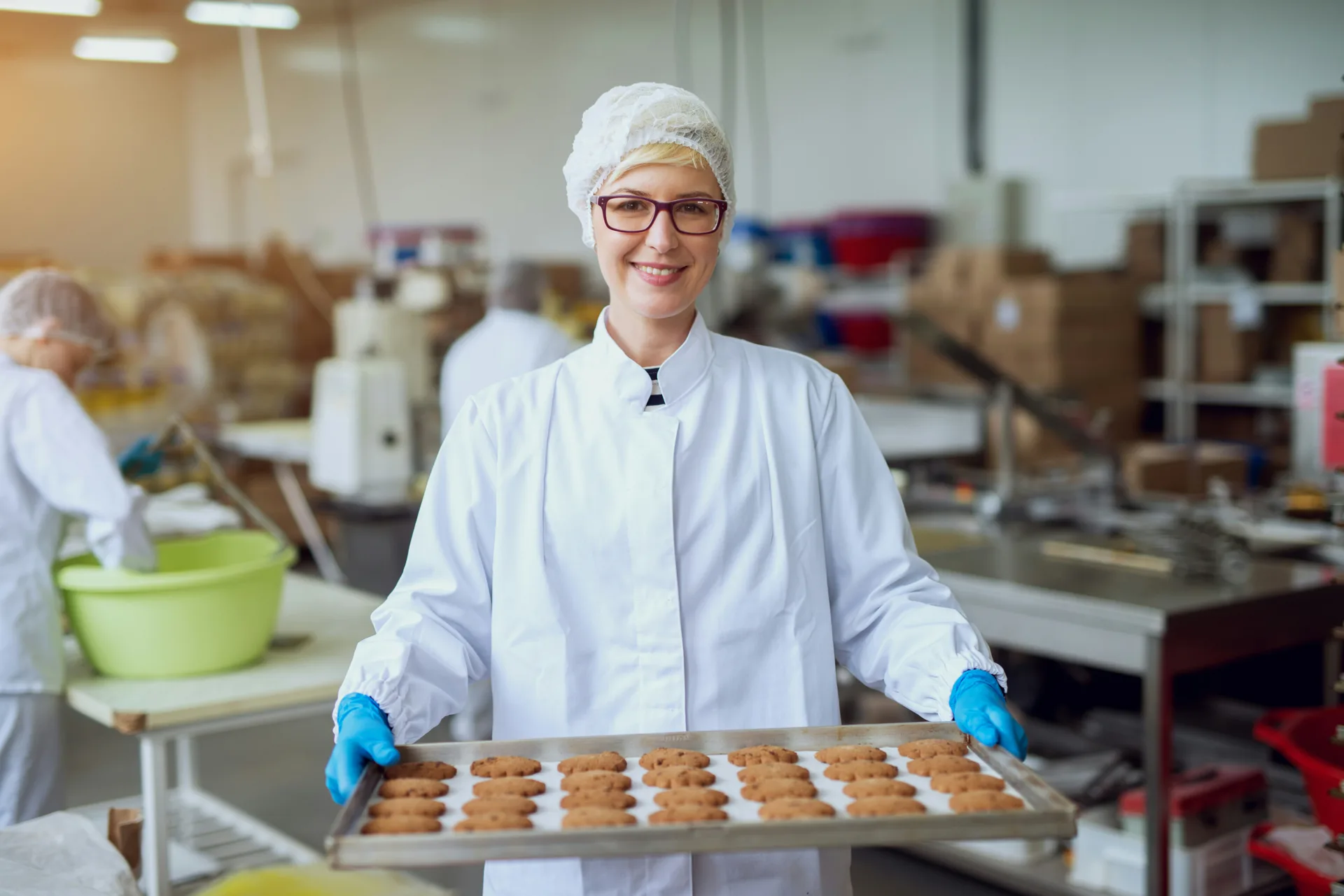 food processing worker on a seamless concrete floor in Boston