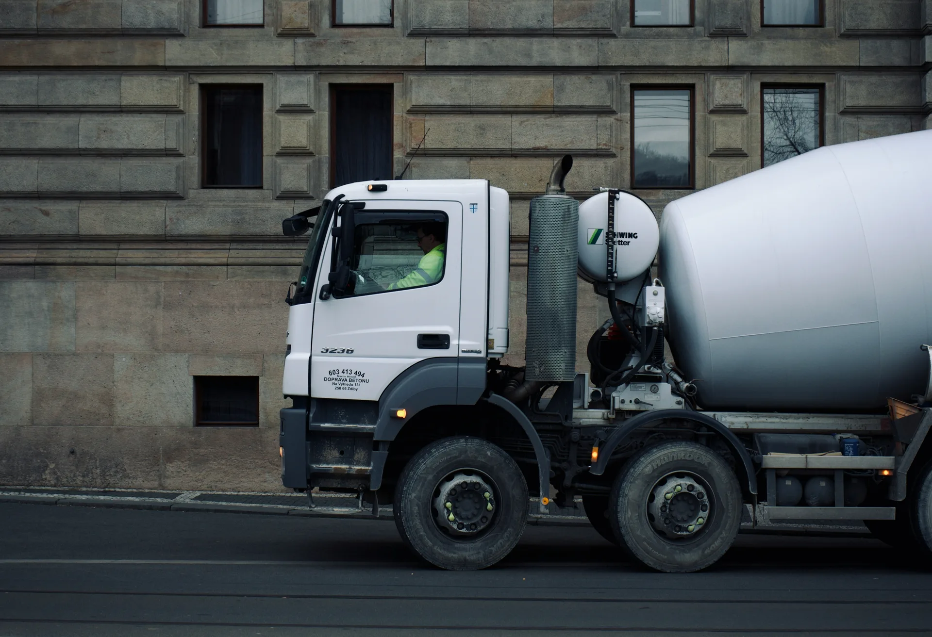ready-mix concrete truck delivering on a Boston pour