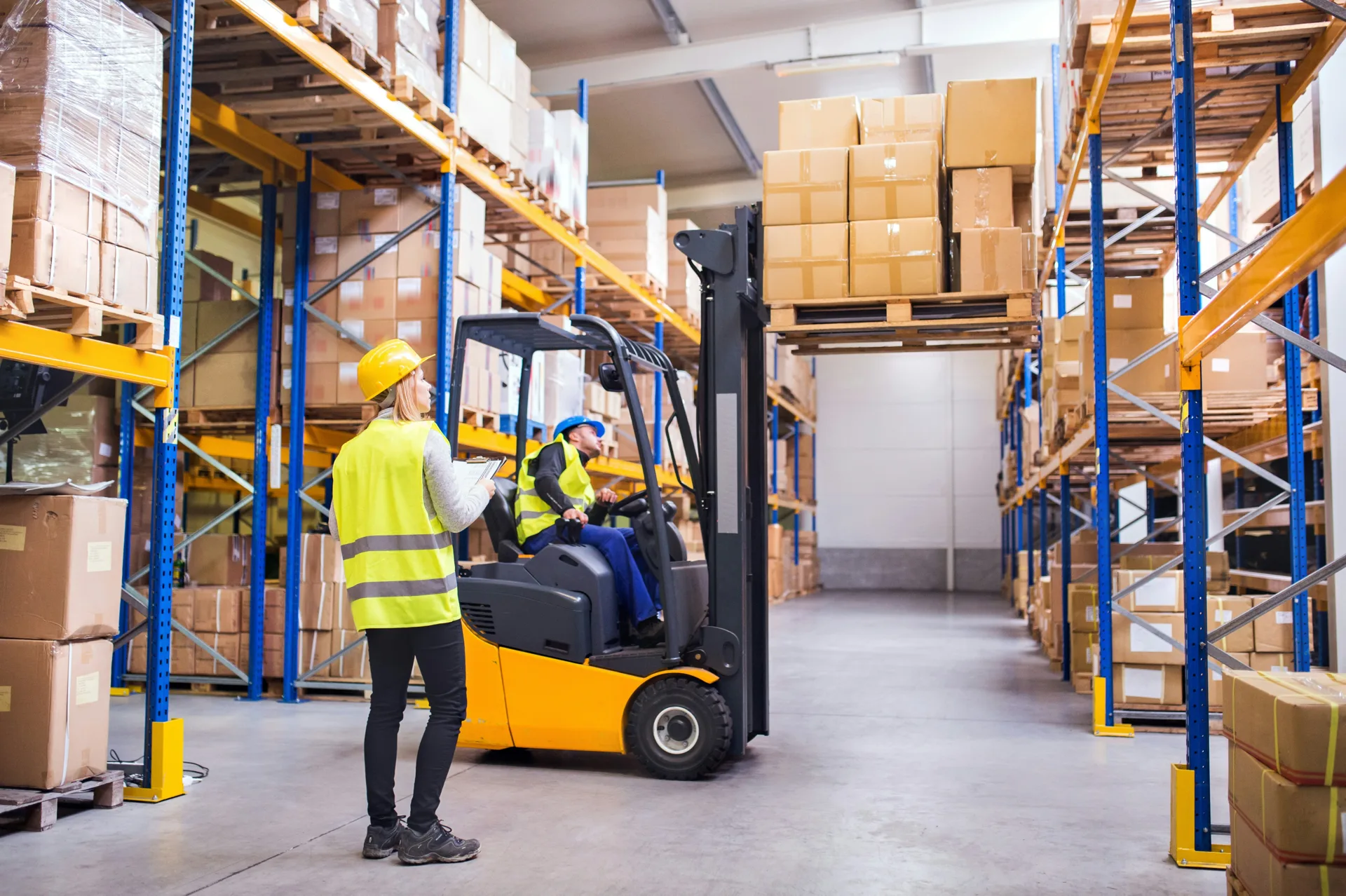 forklift on a finished warehouse concrete floor in Boston