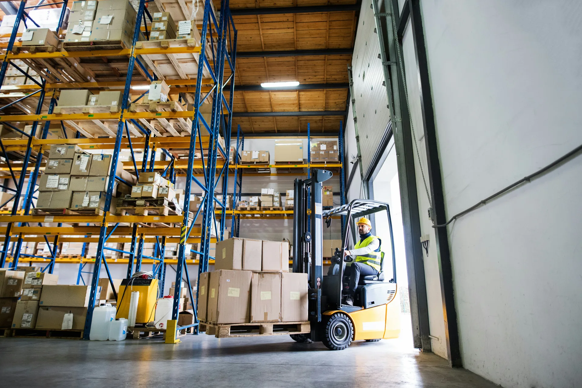 forklift on a finished industrial warehouse floor in a Boston facility