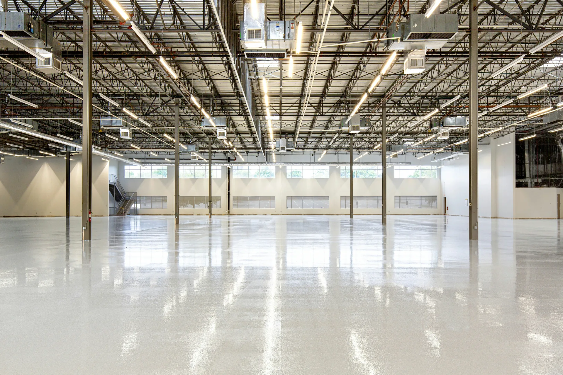 white epoxy coating on a Boston warehouse floor