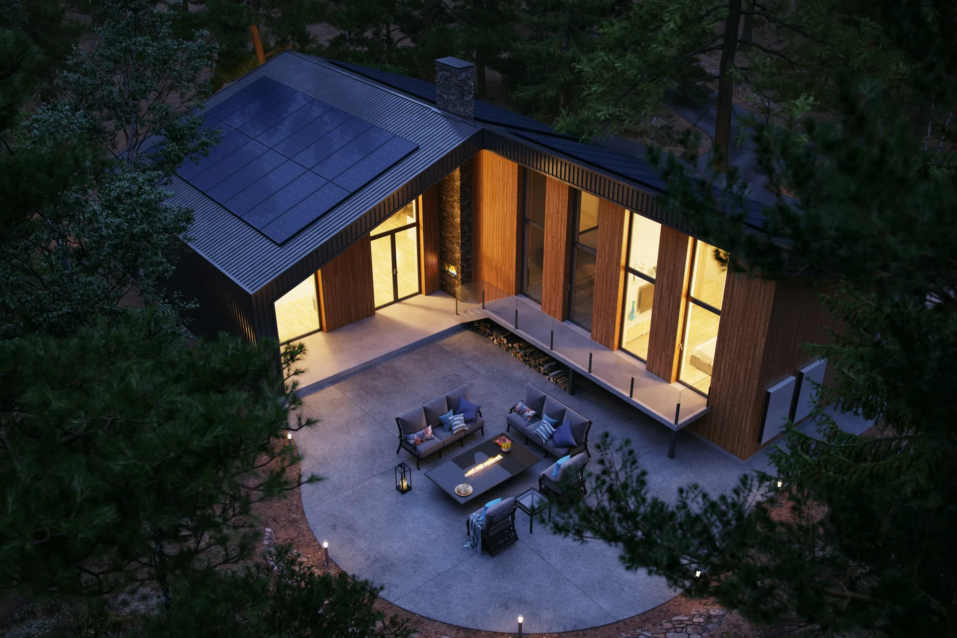 finished concrete patio at a modern Boston home