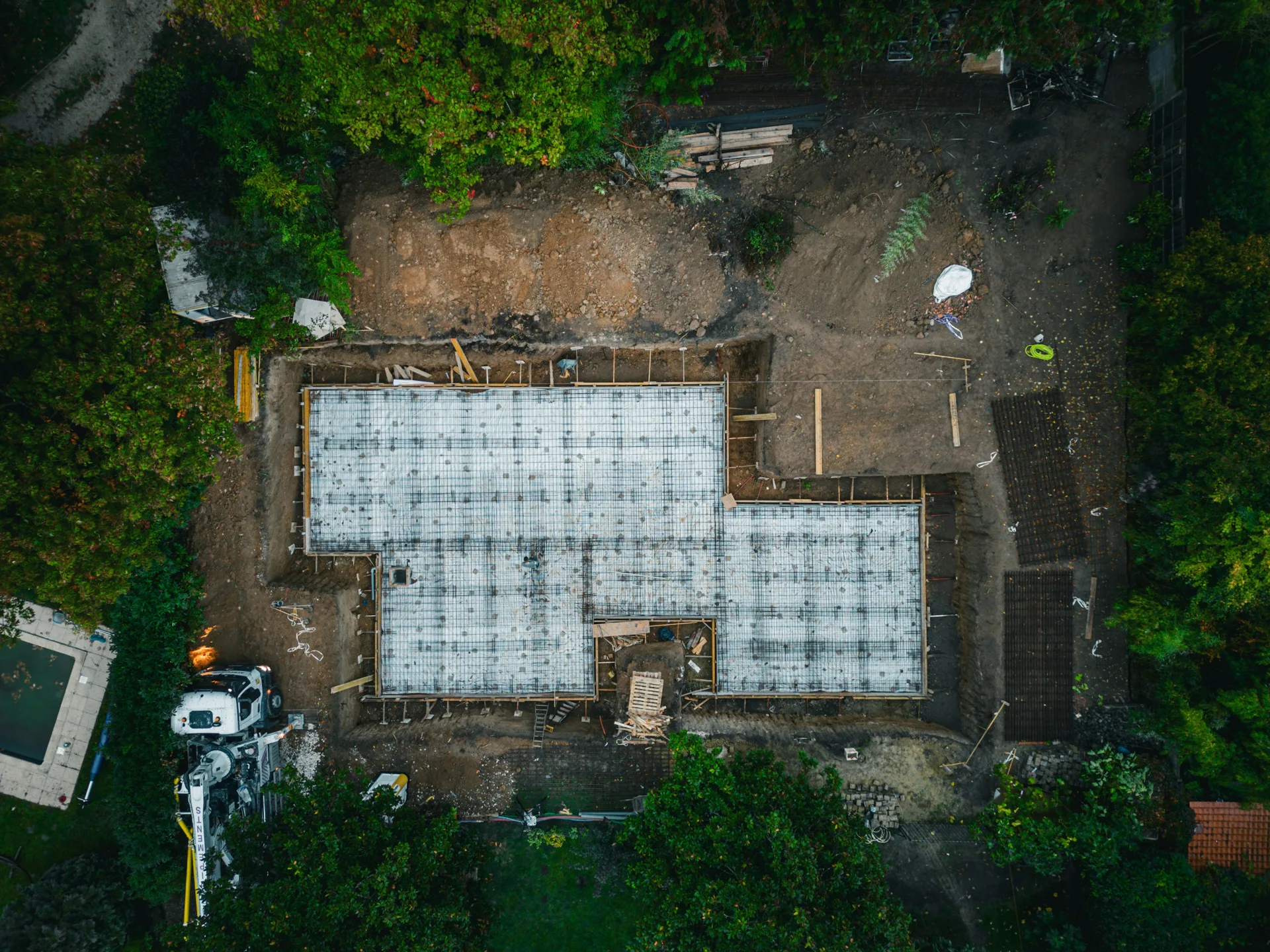 formed concrete foundation under construction at a Boston build