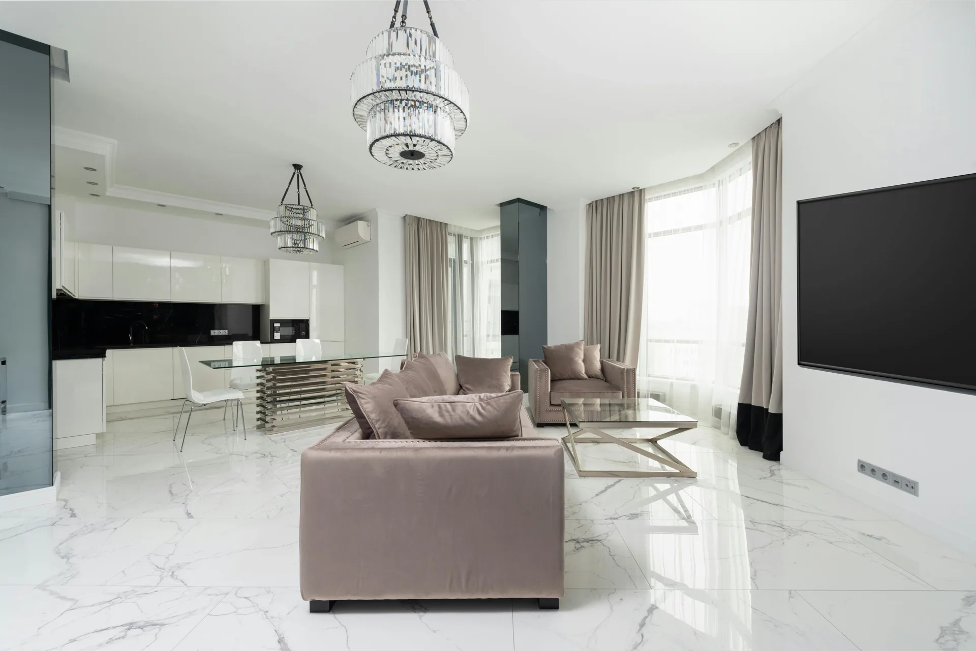 polished concrete floor in a luxury Boston living room