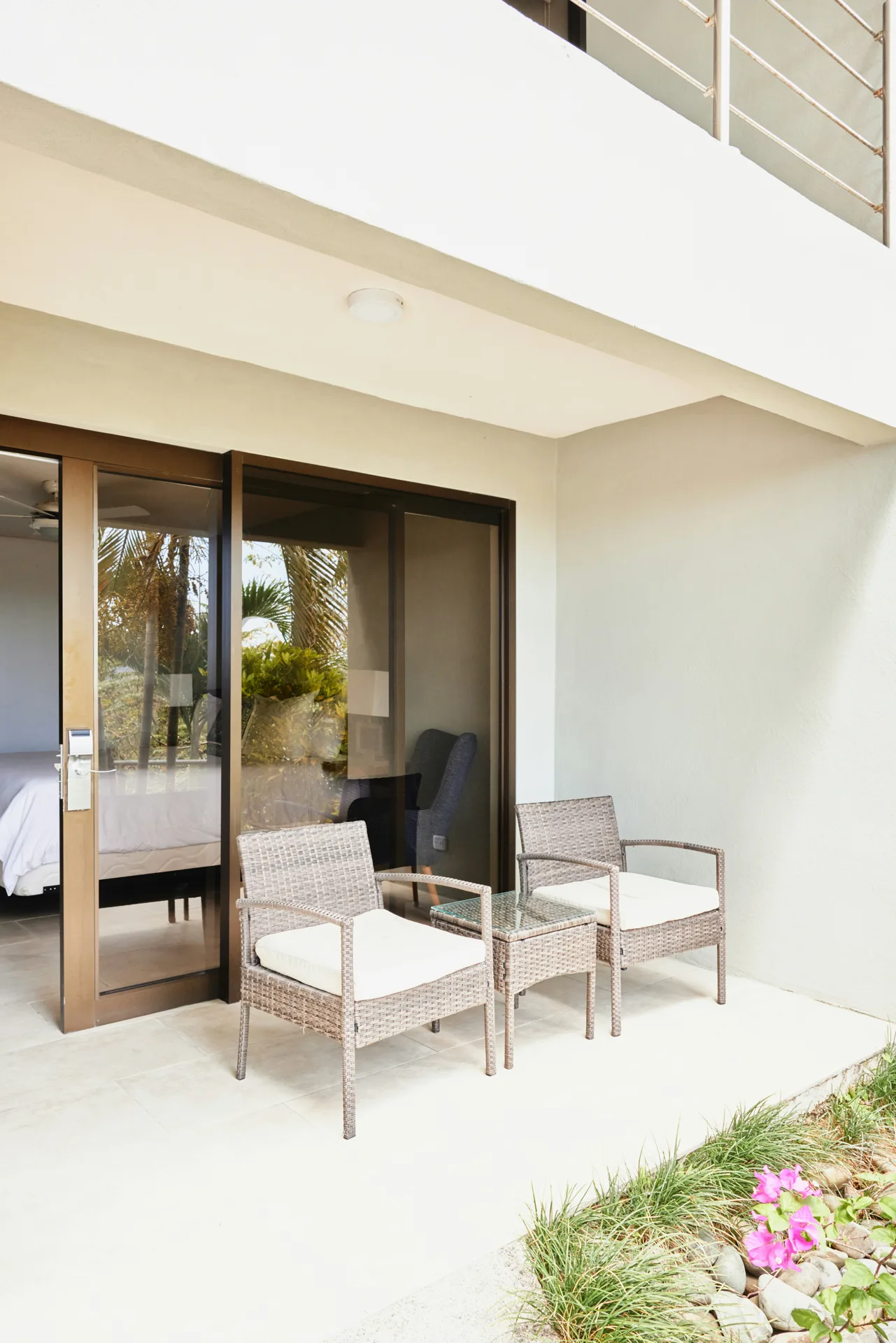 concrete patio pad off sliding doors at a Boston home