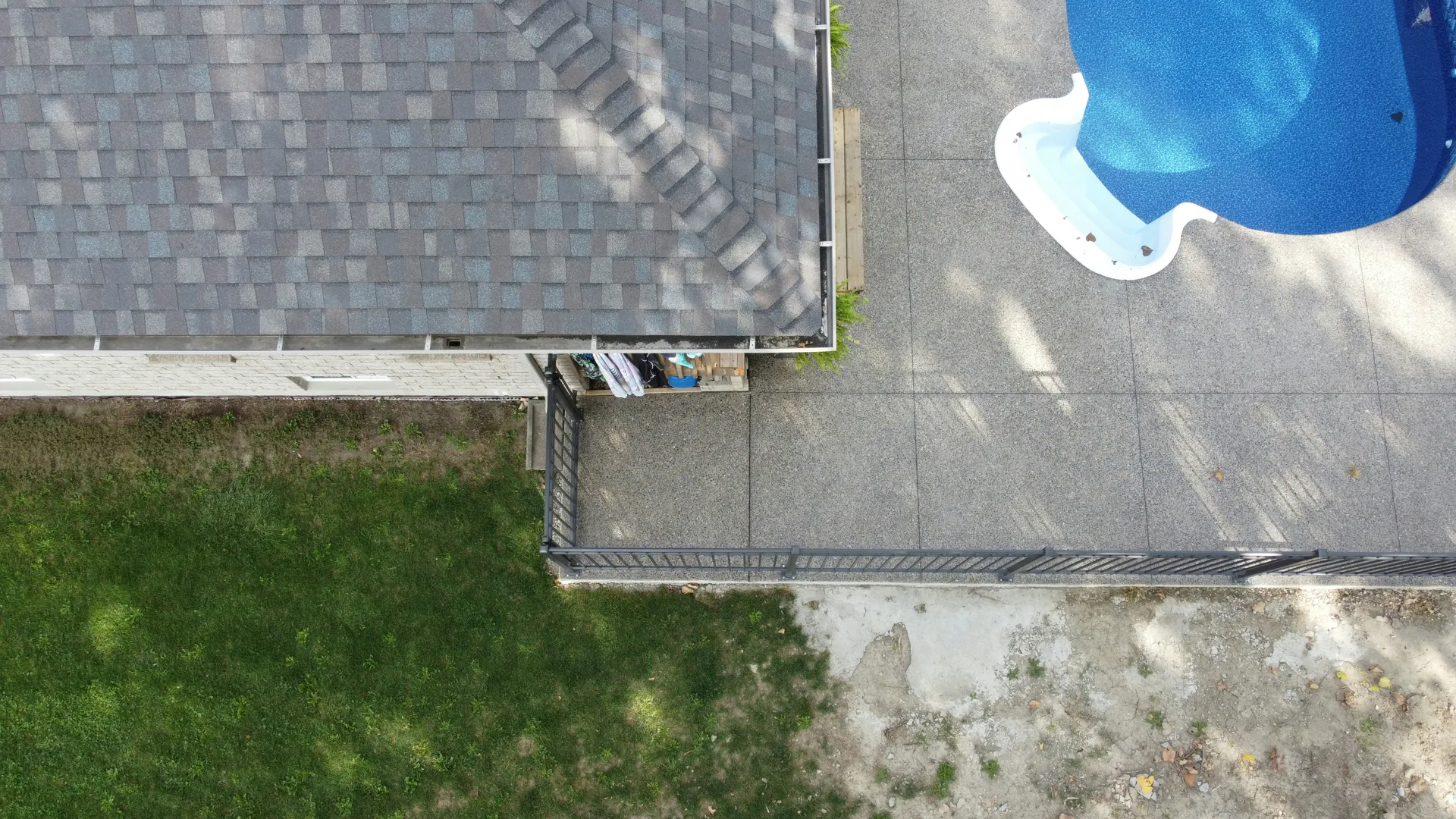 aerial view of a finished concrete pool deck in Boston